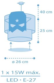 Dalber 61812 - Gyerek csillár KÉK HERO 1xE27/15W/230V