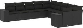 vidaXL 10 részes fekete polyrattan kerti ülőgarnitúra párnákkal