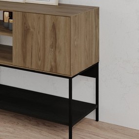 Fekete-natúr színű komód tölgyfa dekorral 180x80x40 cm Amira – Marckeric