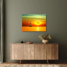 Naplemente egy jachttal képe (üvegen) (70x50 cm)
