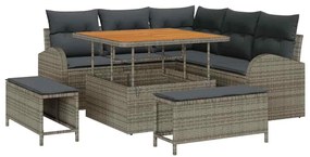 vidaXL Kerti Kanapé Szett párnával 8 pcs Szürke polirattan