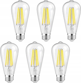 6 db E27 Led filament izzó 8W 800lm=60W ST64 Semleges dekoratív Savineo