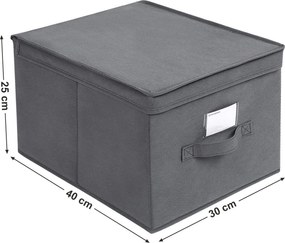 3 db összehajtható tárolódoboz fedővel, 40 x 25 x 30 cm, szürke