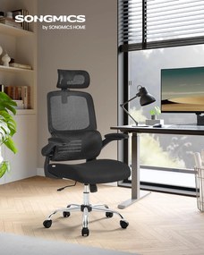 Irodai szék, ergonomikus, hálós szék deréktámasszal és állítható fejtámlával, fekete