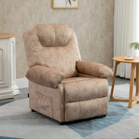 HOMCOM Velúr Kárpitozású Manuális Dönthető Pihenőfotel Retractable Lábpihentetővel és Oldalsó Zsebekkel - 88x91x108 cm Beige | Aosom
