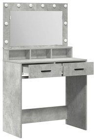 Sminkasztal LED Fényekkel Beton Szürke 79x41x135 cm
