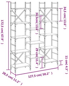 barna tölgyszínű szerelt fa könyvespolc 127,5x28,5x172,5 cm