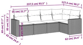 5 részes világosszürke polyrattan kerti ülőgarnitúra párnákkal