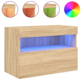 sonoma tölgy színű fali TV-szekrény LED-ekkel 60x30x40 cm