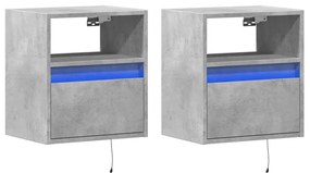 2 db betonszürke fali TV-szekrény LED-del 41 x 31 x 45 cm