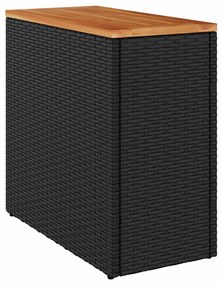fekete polyrattan kerti kisasztal fa asztallappal 58x27,5x55 cm