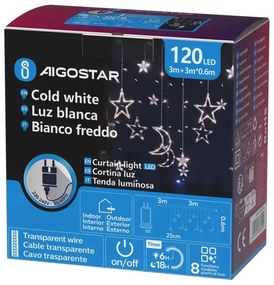 Aigostar - LED kültéri karácsonyi fényfüzér 120xLED/6W/230V/8 funkcióval 3x0,6m IP44 hideg fehérDO