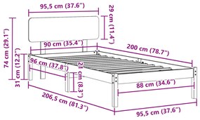 Ágykeret fejtámlával Gyantázott barna 90x200 cm Tömör fenyőfa