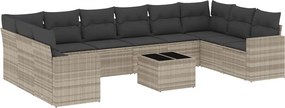 vidaXL 11 részes világosszürke polyrattan kerti ülőgarnitúra párnákkal