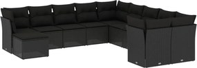 vidaXL 11 részes fekete polyrattan kerti ülőgarnitúra párnákkal