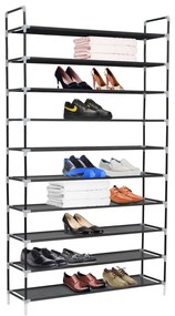 10 polcos fekete fém/nem szőtt kelme cipőtartó