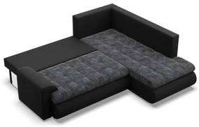 Tokio sarokkanapé, L alakú háttámlával, 2 ágyneműtartóval, fonott + műbőr, jobboldali, szürke - fekete