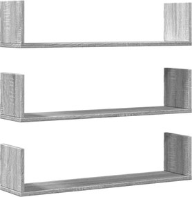 vidaXL 3 db szürke sonoma színű szerelt fa fali polc 80 x 18 x 18 cm