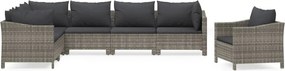 vidaXL 7 részes szürke polyrattan kerti ülőgarnitúra párnákkal