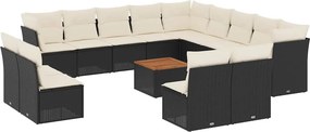 vidaXL 14 részes fekete polyrattan kerti ülőgarnitúra párnákkal