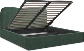 Zöld kárpitozott ágyneműtartós franciaágy ágyráccsal 140x200 cm Kahai – Makamii