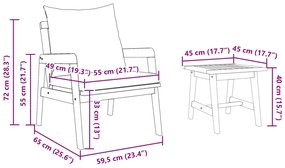 3 részes bistró szett párnákkal, tömör akácfából