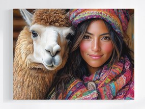 Canvas Vászonkép Portré Alpakával Boho Etno Lány 80x60