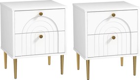 HOMCOM 2 db Éjjeli Szekrény 2 Fiókkal és Acél Lábakkal Modern Stílusban 40x35x50 cm Fehér | Aosom