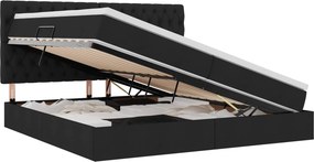 vidaXL Ágy tárolóval és matraccal Fekete 200 x 200 cm Poliészter