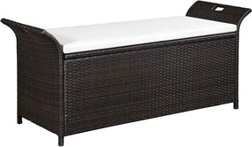 vidaXL barna polyrattan tárolópad párnával 138 cm