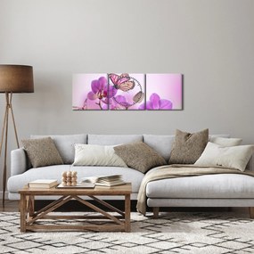Kép - Pillangó orchidea virágon, lila (órával) (90x30 cm)