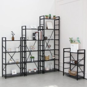 Fekete 4 szintes nyitott könyvespolc, tároló állvány fém lábakkal - 59x112cm Intenso