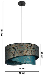 Csillár zsinóron REZO 1xE27/60W/230V türkiz/arany