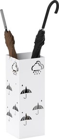 HOMCOM Acél Esernyőtartó 4 Akasztóval és Levehető Csepegtető Tálcával - Fehér Esőernyőtartó Előszobába és Irodába 15,5x15,5x41 cm | Aosom
