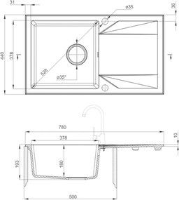 Gori szögletes egy medence + csepegtető gránit mosogató bézs