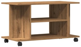 kézműves tölgyszínű szerelt fa TV-szekrény görgőkkel 80x40x45cm