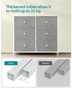 Tároló szekrény hat fiókkal, ruhás szekrény, fehér és világosszürke 80x30x85cm