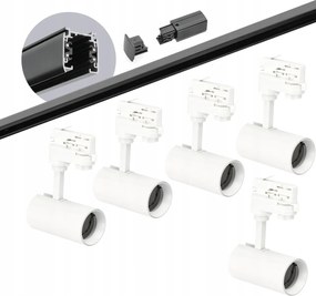 Sín szett 3 fázisú sín fekete 2m, 5x Lámpa Fehér komplett szett