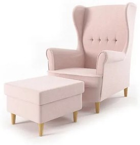 Füles fotel lábtartóval Világos rózsaszín