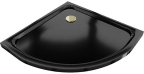 Mexen Flat félköríves slim zuhanytálca 80 x 80 cm, fekete, arany szifon - 41708080G