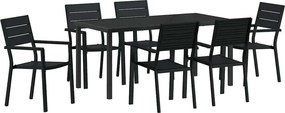 vidaXL Kert étkező szett 7 pcs Fekete Porszórt acél