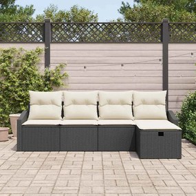 Kerti Kanapé Szett 5 pcs Fekete 233 x 117 x 85 cm Poli rattan