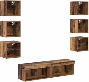 vidaXL TV szekrény LED -es lámpákkal fiókkal 8 pcs Öreg fa Üveg