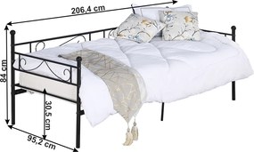 Fém kanapé - egyszemélyes ágy, fekete, 90x200, ROZALI