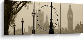 Kép - London a ködben, Anglia (órával) (90x30 cm)