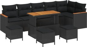 vidaXL Kerti Kanapé Szett 10 pcs Fekete polirattan