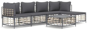 6 részes antracitszürke polyrattan kerti ülőgarnitúra párnákkal