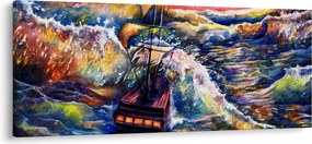Kép - Hajó az óceán hullámain, aquarel (120x50 cm)