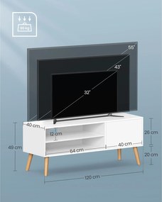TV-állvány, 120 cm széles TV-szekrény, fehér