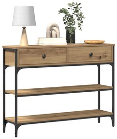 Konsole asztal Művészi tölgy 100x25x75 cm Szerelt fa &amp; acél